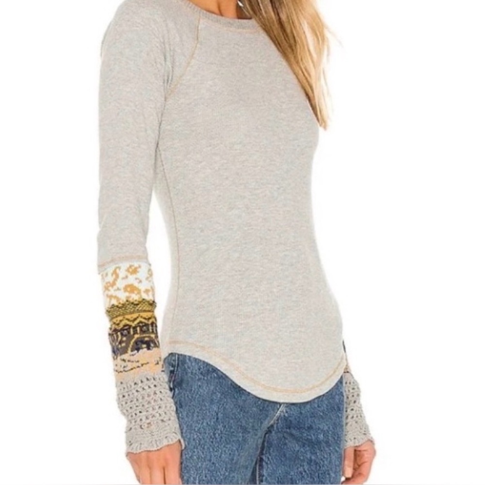 FREE PEOPLE Gray Fitted Long Sleeve Shirt